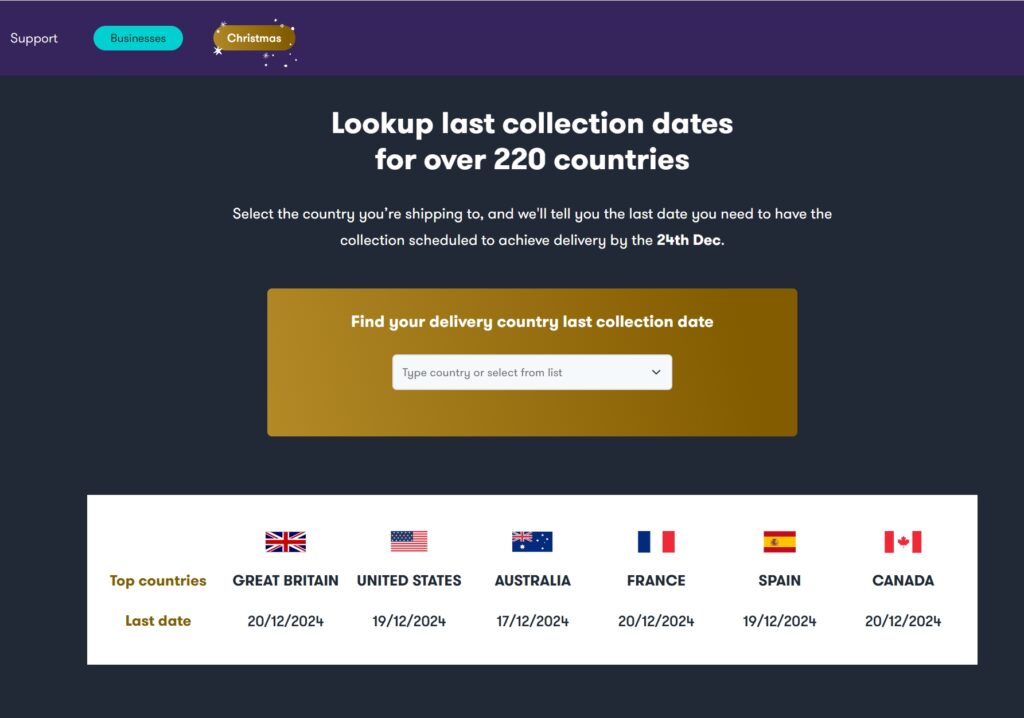 Parcelhero Christmas collection deadlines tool