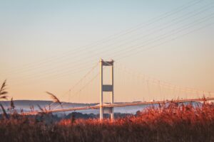 A photo at the Severn Bridge at sunset.