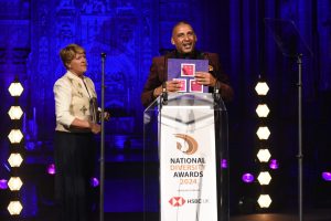 Clare Balding CBE alongside Paul Sesay presenting the 2024 National Diversity Awards PHOTO CREDIT Sara Porter copy